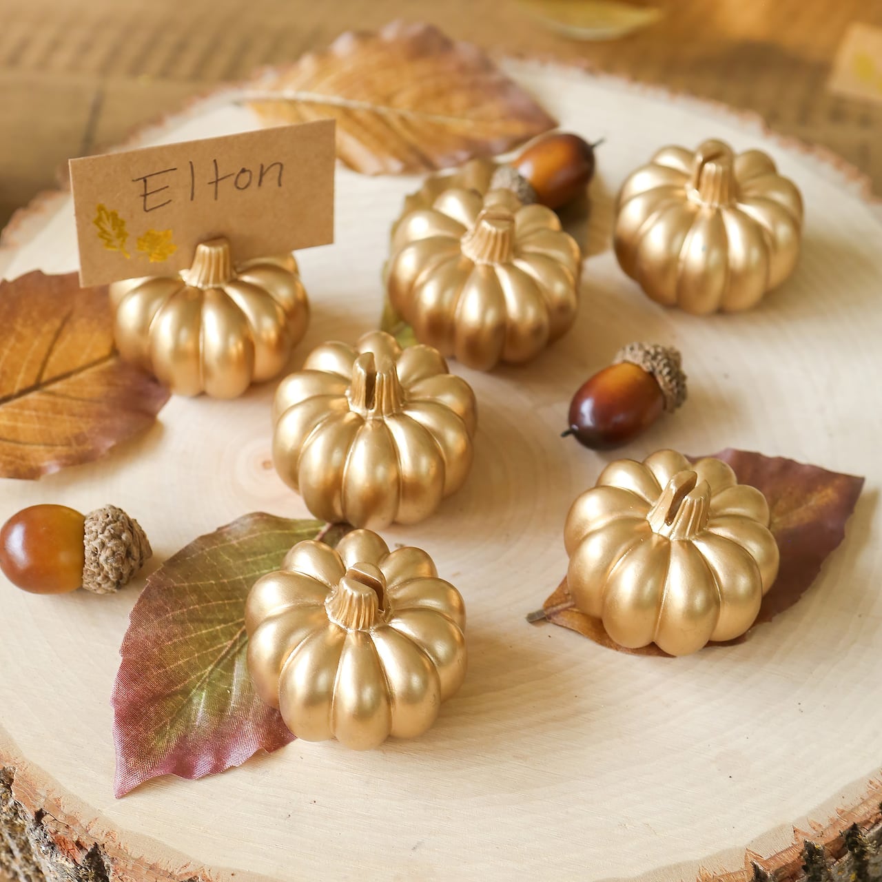 Kate Aspen&#xAE; Mini Gold Pumpkin Place Card Holder Set